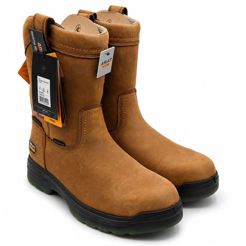 Ariat® Turbo Waterproof Carbon Toe Work Boots Men's 9 EE Wide Brown 10027328